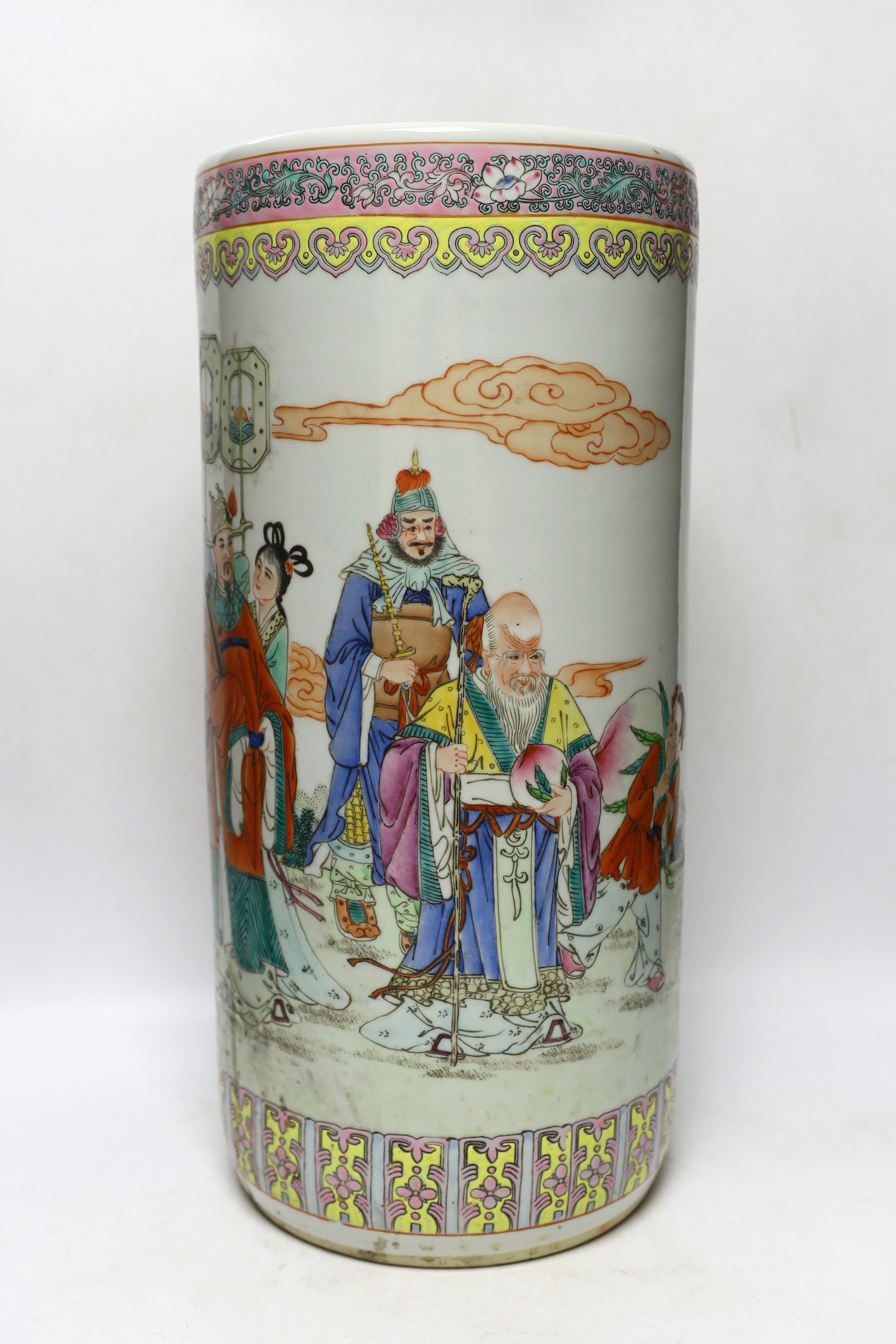 A Chinese Republic period famille rose umbrella stand, signed, 45.5cm high
